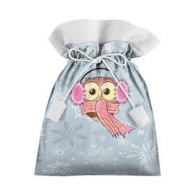 Подарочный 3D мешок с принтом Милая совушка в Тюмени, 100% полиэстер | Размер: 29*39 см | owl | pattern | абстракция | арт | животный | зима | милые | птицы | снег | снежинки | совы | текстура | узор
