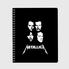 Тетрадь с принтом Metallica в Тюмени, 100% бумага | 48 листов, плотность листов — 60 г/м2, плотность картонной обложки — 250 г/м2. Листы скреплены сбоку удобной пружинной спиралью. Уголки страниц и обложки скругленные. Цвет линий — светло-серый
 | american | band | cliff burton | dave mustaine | hard | james hatfield | jason newsted | kirk hammett | lars ulrich | metal | metallica | robert trujillo | rock | ron mcgowney | thrash | американская | джеймс хэтфилд | ларс ул | метал группа | трэш метал 