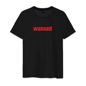 Мужская футболка хлопок с принтом wasted в Тюмени, 100% хлопок | прямой крой, круглый вырез горловины, длина до линии бедер, слегка спущенное плечо. | Тематика изображения на принте: wasted | гта | потрачено