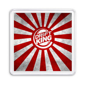 Магнит 55*55 с принтом Drift King в Тюмени, Пластик | Размер: 65*65 мм; Размер печати: 55*55 мм | Тематика изображения на принте: car | drift | japan | jdm | race | street | авто | автомобиль | гонки | дрифт | король | машина | флаг | япония