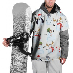 Накидка на куртку 3D с принтом Снеговики в Тюмени, 100% полиэстер |  | зима | мороз | новый год | снег | снеговики