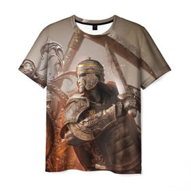 Мужская футболка 3D с принтом For Honor в Тюмени, 100% полиэфир | прямой крой, круглый вырез горловины, длина до линии бедер | воин | меч | оружия | солдат | шлем