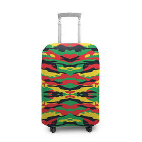 Чехол для чемодана 3D с принтом Камуфляж в Тюмени, 86% полиэфир, 14% спандекс | двустороннее нанесение принта, прорези для ручек и колес | желтый | зеленый | камуфляж | красный | раста цвета