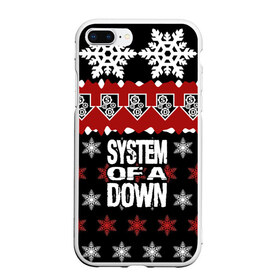 Чехол для iPhone 7Plus/8 Plus матовый с принтом Праздничный System of a Down в Тюмени, Силикон | Область печати: задняя сторона чехла, без боковых панелей | Тематика изображения на принте: soad | soil | system of a down | группа | дав | дарон малакян | джон долмаян | знак | красный | надпись | новогодний | новый год | оф | праздник | рождество | рок | серж танкян | систем | снежинки | соад | сод | соэд