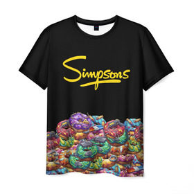 Мужская футболка 3D с принтом SIMPSONS в Тюмени, 100% полиэфир | прямой крой, круглый вырез горловины, длина до линии бедер | Тематика изображения на принте: simpsons | еда | пончики | симпсоны