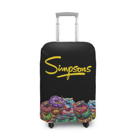 Чехол для чемодана 3D с принтом SIMPSONS в Тюмени, 86% полиэфир, 14% спандекс | двустороннее нанесение принта, прорези для ручек и колес | simpsons | еда | пончики | симпсоны