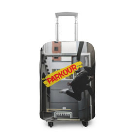 Чехол для чемодана 3D с принтом parkour в Тюмени, 86% полиэфир, 14% спандекс | двустороннее нанесение принта, прорези для ручек и колес | extreme | jumping | parkour | speed | urban | опасность | паркур | прыжки | риск | скорость | экстрим