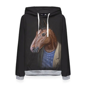 Женская толстовка 3D с принтом BoJack в Тюмени, 100% полиэстер  | двухслойный капюшон со шнурком для регулировки, мягкие манжеты на рукавах и по низу толстовки, спереди карман-кенгуру с мягким внутренним слоем. | bojack horseman | конь боджек | лошадь боджек