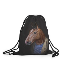 Рюкзак-мешок 3D с принтом BoJack в Тюмени, 100% полиэстер | плотность ткани — 200 г/м2, размер — 35 х 45 см; лямки — толстые шнурки, застежка на шнуровке, без карманов и подкладки | Тематика изображения на принте: bojack horseman | конь боджек | лошадь боджек