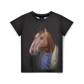 Детская футболка 3D с принтом BoJack в Тюмени, 100% гипоаллергенный полиэфир | прямой крой, круглый вырез горловины, длина до линии бедер, чуть спущенное плечо, ткань немного тянется | bojack horseman | конь боджек | лошадь боджек