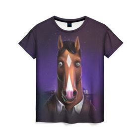 Женская футболка 3D с принтом BoJack в Тюмени, 100% полиэфир ( синтетическое хлопкоподобное полотно) | прямой крой, круглый вырез горловины, длина до линии бедер | bojack horseman | конь боджек | лошадь боджек