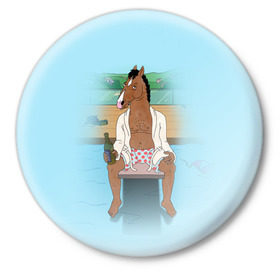 Значок с принтом BoJack в Тюмени,  металл | круглая форма, металлическая застежка в виде булавки | bojack horseman | конь боджек | лошадь боджек