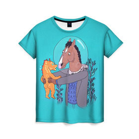 Женская футболка 3D с принтом BoJack в Тюмени, 100% полиэфир ( синтетическое хлопкоподобное полотно) | прямой крой, круглый вырез горловины, длина до линии бедер | bojack horseman | конь боджек | лошадь боджек
