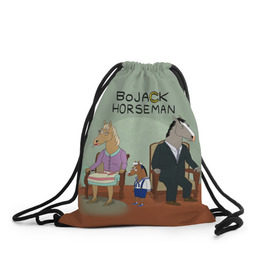 Рюкзак-мешок 3D с принтом BoJack в Тюмени, 100% полиэстер | плотность ткани — 200 г/м2, размер — 35 х 45 см; лямки — толстые шнурки, застежка на шнуровке, без карманов и подкладки | bojack horseman | конь боджек | лошадь боджек