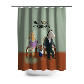 Штора 3D для ванной с принтом BoJack в Тюмени, 100% полиэстер | плотность материала — 100 г/м2. Стандартный размер — 146 см х 180 см. По верхнему краю — пластиковые люверсы для креплений. В комплекте 10 пластиковых колец | bojack horseman | конь боджек | лошадь боджек