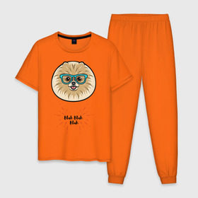 Мужская пижама хлопок с принтом Blah blah blah в Тюмени, 100% хлопок | брюки и футболка прямого кроя, без карманов, на брюках мягкая резинка на поясе и по низу штанин
 | Тематика изображения на принте: домашние животные | немецкий шпиц | пес | собака