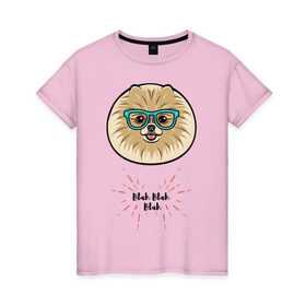 Женская футболка хлопок с принтом Blah blah blah в Тюмени, 100% хлопок | прямой крой, круглый вырез горловины, длина до линии бедер, слегка спущенное плечо | домашние животные | немецкий шпиц | пес | собака