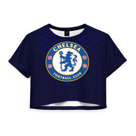 Женская футболка 3D укороченная с принтом Chelsea 2018 Uniform в Тюмени, 100% полиэстер | круглая горловина, длина футболки до линии талии, рукава с отворотами | 