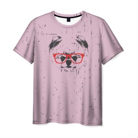 Мужская футболка 3D с принтом Немецкий шпиц в очках в Тюмени, 100% полиэфир | прямой крой, круглый вырез горловины, длина до линии бедер | Тематика изображения на принте: домашние животные | пес | собака