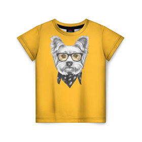 Детская футболка 3D с принтом Йоркширский терьер_в очках в Тюмени, 100% гипоаллергенный полиэфир | прямой крой, круглый вырез горловины, длина до линии бедер, чуть спущенное плечо, ткань немного тянется | домашние животные | пес | собака | терьер
