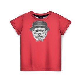 Детская футболка 3D с принтом Йоркширский терьер в шляпе в Тюмени, 100% гипоаллергенный полиэфир | прямой крой, круглый вырез горловины, длина до линии бедер, чуть спущенное плечо, ткань немного тянется | Тематика изображения на принте: домашние животные | пес | собака | терьер