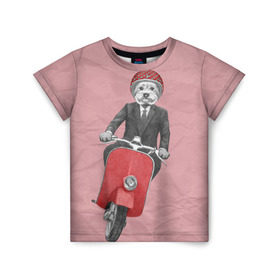 Детская футболка 3D с принтом Йоркширский терьер на мотороллере в Тюмени, 100% гипоаллергенный полиэфир | прямой крой, круглый вырез горловины, длина до линии бедер, чуть спущенное плечо, ткань немного тянется | Тематика изображения на принте: 