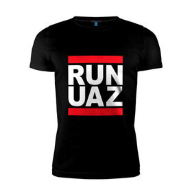 Мужская футболка премиум с принтом Run UAZ в Тюмени, 92% хлопок, 8% лайкра | приталенный силуэт, круглый вырез ворота, длина до линии бедра, короткий рукав | battlegrounds | player | playerunknowns | pubg | uaz | unknown | згип | ран | уаз