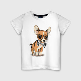 Детская футболка хлопок с принтом Чихуахуа с бабочкой в Тюмени, 100% хлопок | круглый вырез горловины, полуприлегающий силуэт, длина до линии бедер | домашние животные | пес | песик | собака | собачка | чихуахуа