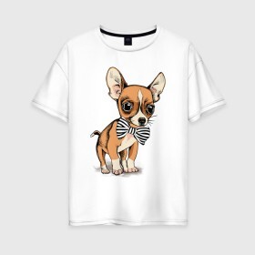 Женская футболка хлопок Oversize с принтом Чихуахуа с бабочкой в Тюмени, 100% хлопок | свободный крой, круглый ворот, спущенный рукав, длина до линии бедер
 | домашние животные | пес | песик | собака | собачка | чихуахуа