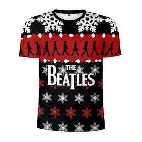 Мужская футболка 3D спортивная с принтом Праздничный The Beatles в Тюмени, 100% полиэстер с улучшенными характеристиками | приталенный силуэт, круглая горловина, широкие плечи, сужается к линии бедра | beatles | the beatles | бител | битлз | битлс | битлы | группа | джон леннон | джордж харрисон | жуки | знак | красный | ливерпульская четвёрка | мерсибит | надпись | новогодний | новый год | пол маккартни | поп
