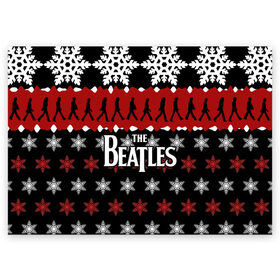 Поздравительная открытка с принтом Праздничный The Beatles в Тюмени, 100% бумага | плотность бумаги 280 г/м2, матовая, на обратной стороне линовка и место для марки
 | beatles | the beatles | бител | битлз | битлс | битлы | группа | джон леннон | джордж харрисон | жуки | знак | красный | ливерпульская четвёрка | мерсибит | надпись | новогодний | новый год | пол маккартни | поп