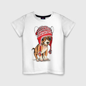 Детская футболка хлопок с принтом Чихуахуа в шапочке в Тюмени, 100% хлопок | круглый вырез горловины, полуприлегающий силуэт, длина до линии бедер | домашние животные | пес | песик | собака | собачка | чихуахуа