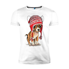 Мужская футболка премиум с принтом Чихуахуа в шапочке в Тюмени, 92% хлопок, 8% лайкра | приталенный силуэт, круглый вырез ворота, длина до линии бедра, короткий рукав | домашние животные | пес | песик | собака | собачка | чихуахуа