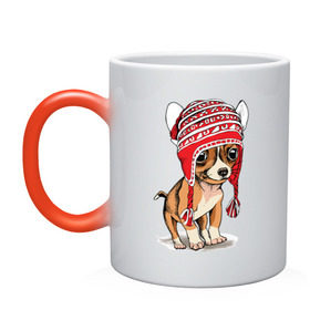 Кружка хамелеон с принтом Чихуахуа в шапочке в Тюмени, керамика | меняет цвет при нагревании, емкость 330 мл | домашние животные | пес | песик | собака | собачка | чихуахуа