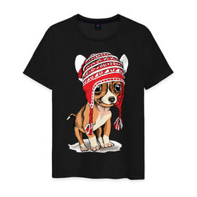 Мужская футболка хлопок с принтом Чихуахуа в шапочке в Тюмени, 100% хлопок | прямой крой, круглый вырез горловины, длина до линии бедер, слегка спущенное плечо. | домашние животные | пес | песик | собака | собачка | чихуахуа