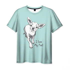 Мужская футболка 3D с принтом I love my pet в Тюмени, 100% полиэфир | прямой крой, круглый вырез горловины, длина до линии бедер | домашние животные | пес | песик | собака | собачка | чихуахуа