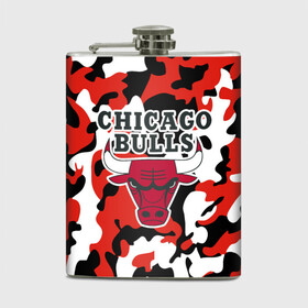 Фляга с принтом CHICAGO BULLS | ЧИКАГО БУЛЛС в Тюмени, металлический корпус | емкость 0,22 л, размер 125 х 94 мм. Виниловая наклейка запечатывается полностью | Тематика изображения на принте: камуфляж | красный | чикаго буллс