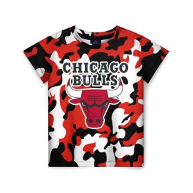 Детская футболка 3D с принтом CHICAGO BULLS Новогодний в Тюмени, 100% гипоаллергенный полиэфир | прямой крой, круглый вырез горловины, длина до линии бедер, чуть спущенное плечо, ткань немного тянется | Тематика изображения на принте: камуфляж | красный | чикаго буллс