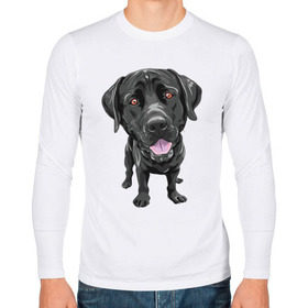 Мужской лонгслив хлопок с принтом Черный лабрадор в Тюмени, 100% хлопок |  | домашние животные | лабрадоры | пес | песик | ретриверы | собака | собачка