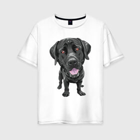 Женская футболка хлопок Oversize с принтом Черный лабрадор в Тюмени, 100% хлопок | свободный крой, круглый ворот, спущенный рукав, длина до линии бедер
 | домашние животные | лабрадоры | пес | песик | ретриверы | собака | собачка