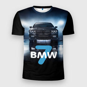 Мужская футболка 3D спортивная с принтом BMW 7 series в Тюмени, 100% полиэстер с улучшенными характеристиками | приталенный силуэт, круглая горловина, широкие плечи, сужается к линии бедра | 7 серия | авто | автомобиль | бмв | бумер | машина | суперкар | тачка