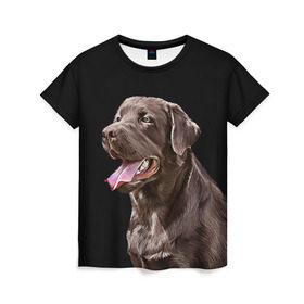 Женская футболка 3D с принтом Лабрадор_арт_2 в Тюмени, 100% полиэфир ( синтетическое хлопкоподобное полотно) | прямой крой, круглый вырез горловины, длина до линии бедер | домашние животные | лабрадор | пес | песик | ретривер | собака | собачка