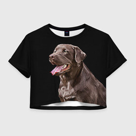 Женская футболка 3D укороченная с принтом Лабрадор_арт_2 в Тюмени, 100% полиэстер | круглая горловина, длина футболки до линии талии, рукава с отворотами | домашние животные | лабрадор | пес | песик | ретривер | собака | собачка