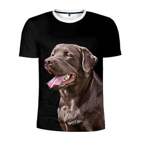 Мужская футболка 3D спортивная с принтом Лабрадор_арт_2 в Тюмени, 100% полиэстер с улучшенными характеристиками | приталенный силуэт, круглая горловина, широкие плечи, сужается к линии бедра | домашние животные | лабрадор | пес | песик | ретривер | собака | собачка