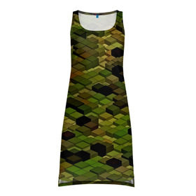 Платье-майка 3D с принтом block camouflage в Тюмени, 100% полиэстер | полуприлегающий силуэт, широкие бретели, круглый вырез горловины, удлиненный подол сзади. | 