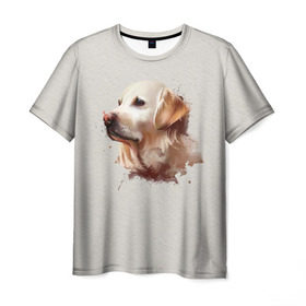 Мужская футболка 3D с принтом Лабрадор_арт в Тюмени, 100% полиэфир | прямой крой, круглый вырез горловины, длина до линии бедер | Тематика изображения на принте: домашние животные | пес | ретривер | собака