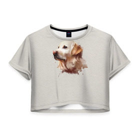 Женская футболка 3D укороченная с принтом Лабрадор_арт в Тюмени, 100% полиэстер | круглая горловина, длина футболки до линии талии, рукава с отворотами | домашние животные | пес | ретривер | собака