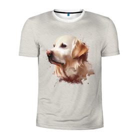 Мужская футболка 3D спортивная с принтом Лабрадор_арт в Тюмени, 100% полиэстер с улучшенными характеристиками | приталенный силуэт, круглая горловина, широкие плечи, сужается к линии бедра | Тематика изображения на принте: домашние животные | пес | ретривер | собака
