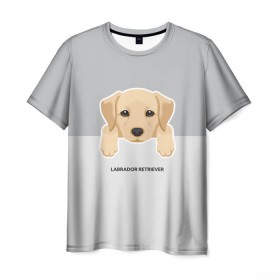 Мужская футболка 3D с принтом Лабрадор щенок в Тюмени, 100% полиэфир | прямой крой, круглый вырез горловины, длина до линии бедер | Тематика изображения на принте: домашние животные | лабрадор | пес | песик | ретривер | собака | собачка