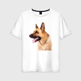 Женская футболка хлопок Oversize с принтом Немецкая овчарка геометрия в Тюмени, 100% хлопок | свободный крой, круглый ворот, спущенный рукав, длина до линии бедер
 | домашние животные | овчарка | пес | полигон | собака